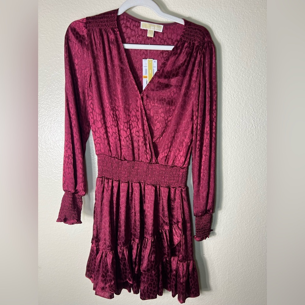 Michael Kors dark ruby animal print mini dress size SP